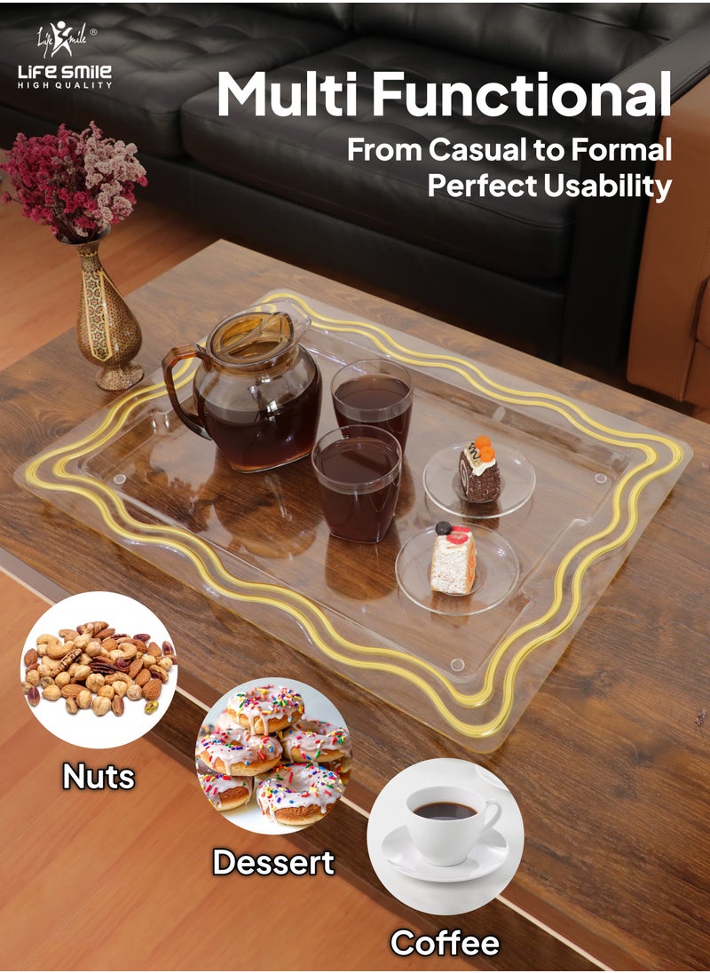 Life Smile - Acrylic Tray, Clear Tray, Acrylic Serving Tray with Handles for Ottoman, Coffee, Appetizer, Breakfast (Clear) - Image 1