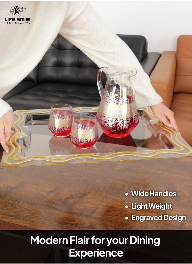Life Smile - Acrylic Tray, Clear Tray, Acrylic Serving Tray with Handles for Ottoman, Coffee, Appetizer, Breakfast (Clear) - Image 1