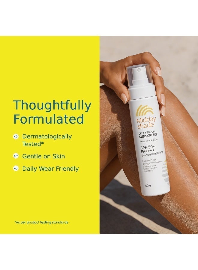 Midday Shade Clear Touch Sunscreen SPF 50+ – 50g | Invisible Finish Sunscreen for Acne-Prone Skin | Broad Spectrum UVA UVB Protection | Lightweight Daily Use - Image 3