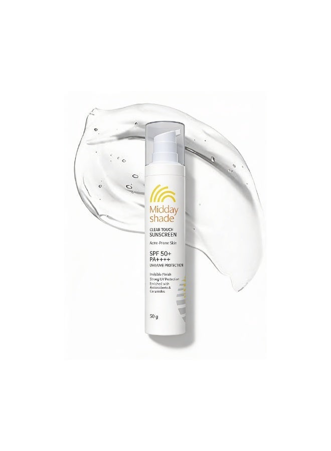 Midday Shade Clear Touch Sunscreen SPF 50+ – 50g | Invisible Finish Sunscreen for Acne-Prone Skin | Broad Spectrum UVA UVB Protection | Lightweight Daily Use - Image 1