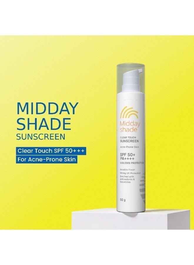 Midday Shade Clear Touch Sunscreen SPF 50+ – 50g | Invisible Finish Sunscreen for Acne-Prone Skin | Broad Spectrum UVA UVB Protection | Lightweight Daily Use - Image 2