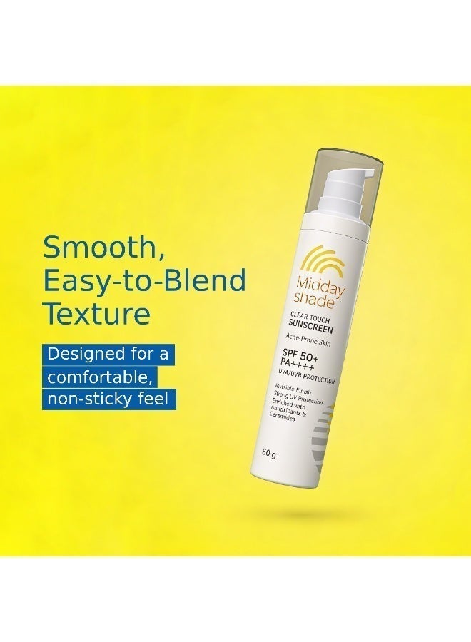 Midday Shade Clear Touch Sunscreen SPF 50+ – 50g | Invisible Finish Sunscreen for Acne-Prone Skin | Broad Spectrum UVA UVB Protection | Lightweight Daily Use - Image 4