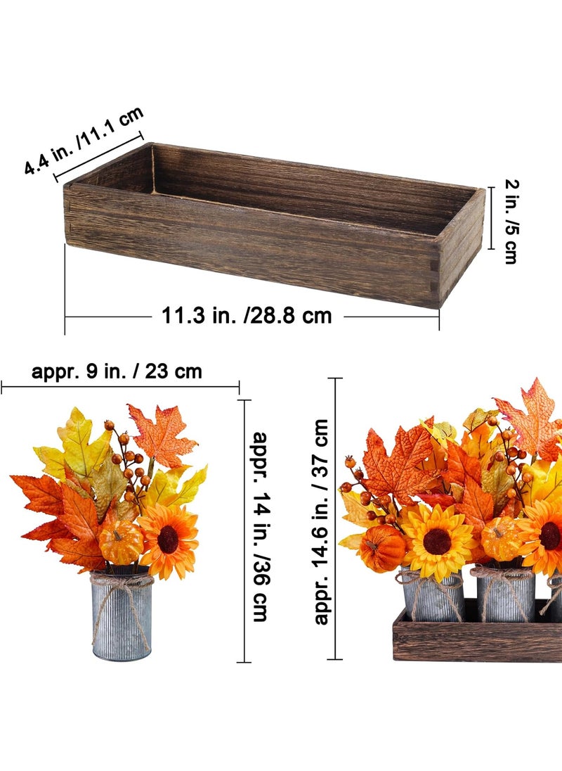 Winlyn Winlyn Set of 3 Small Potted Maple Arrangement Artificial Maple Leaf Branches Faux Fall Picks and Sprays in Rustic Galvanized Metal Pots with Decorative Wood Tray  - Image 3
