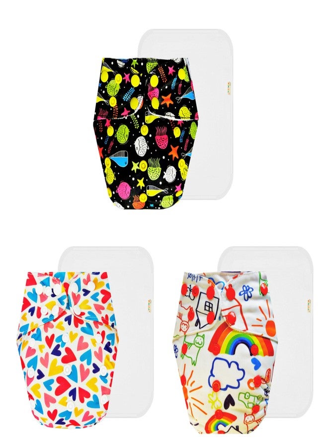 Dumbledo Premium Cloth Diaper with Cotton Insert (Pack of 3) | Snug Fit | Reusable & Washable | Adjustable Snaps | Everyday Diapering Essential | 3 Months - 3 Years | Unisex Baby - Image 1