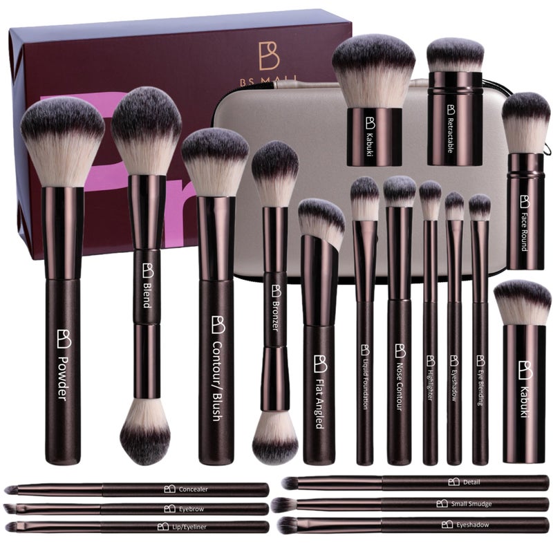 BS Mall Professional Makeup Brush Set BSMALL with Travel Case 20PCS Synthetic Makeup Brushes for Foundation Conce aler Blush Powder Eyeshadow Labeled Face Eye Brushes for Beginners Makeup Artists - Image 2