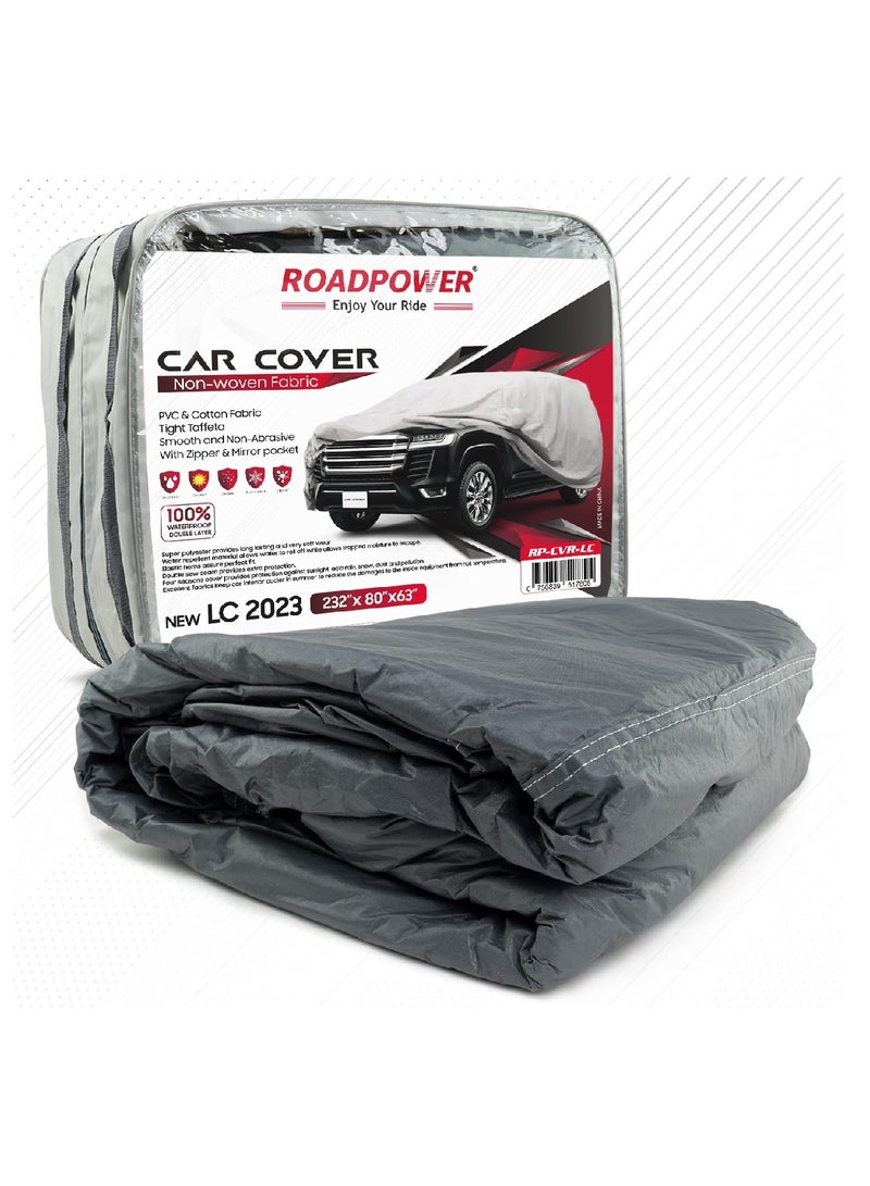 RoadPower zipper Car Cover With Mirror Pocket For All Weather Waterproof Windproof Dustproof Full Covers PVC And Cotton Fabric Tight Taffeta smooth Non-Abrasive (NEW LC, 232''X 80''X 63'') - Image 1