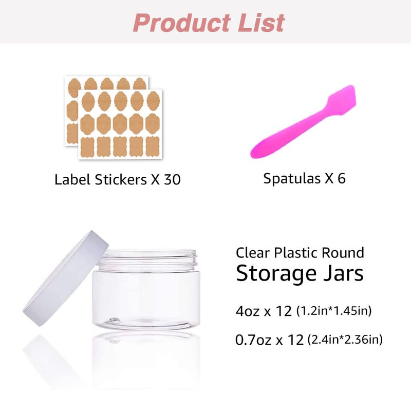 AMORIX 4OZ Slime Containers with Lids + 20 Gram Round Samples Jars (Set of 24)- Empty Small Plastic Containers with Lids for Lip Scrub, Body Butters, Cream, Slime, Craft Storage - Image 4