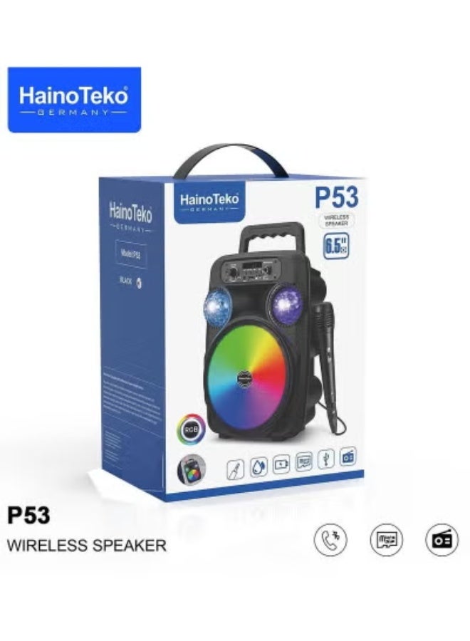 Haino Teko P53 Portable Wireless Bluetooth Speaker with Mic & RGB Lights | Compact Speaker with Powerful Sound, Deep Bass, Long Battery Life – Perfect for Music, Parties, Travel & Outdoor Entertainment - Image 2