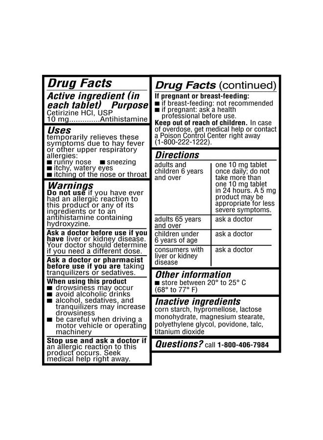 Ohm 24-Hour Allergy Medicine (100-Count) Antihistamine for Pollen, Hay Fever, Dry, Itchy Eyes, Allergies | Cetirizine HCl 10mg Tablets