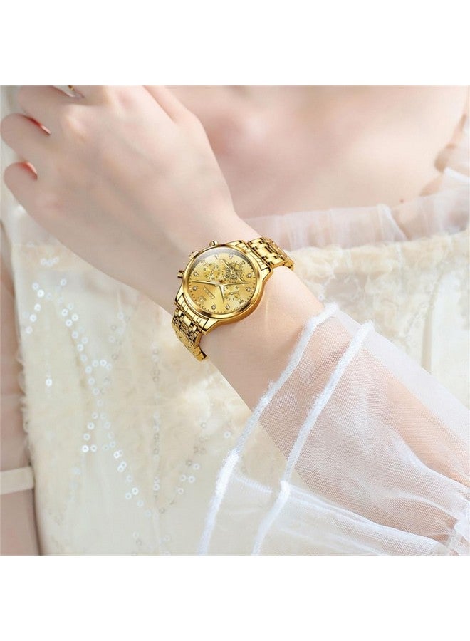 OLEVS Gold Watches for Women Chronograph Luxury Diamond Dress Analog Quartz Wrist Watches Stainless Steel Waterproof Luminous Ladies Watch - Image 4