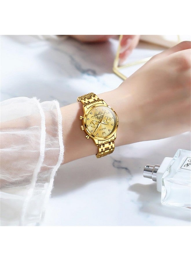 OLEVS Gold Watches for Women Chronograph Luxury Diamond Dress Analog Quartz Wrist Watches Stainless Steel Waterproof Luminous Ladies Watch - Image 2