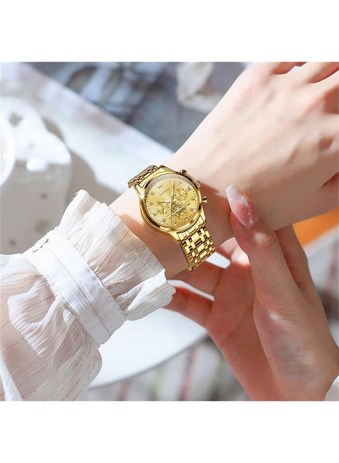 OLEVS Gold Watches for Women Chronograph Luxury Diamond Dress Analog Quartz Wrist Watches Stainless Steel Waterproof Luminous Ladies Watch - Image 3