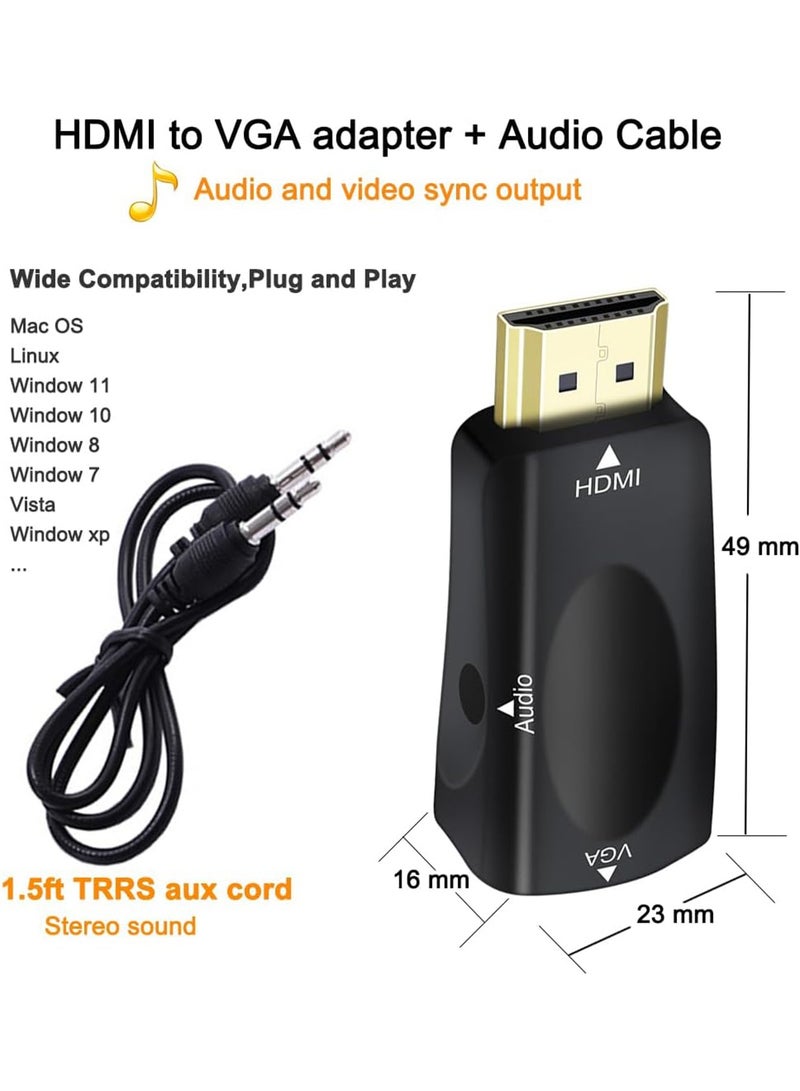 HDMI to VGA Adapter with Audio 3.5mm Jack 1080P HDMI Male to VGA Female Converter Compatible with Laptop PC Desktop Computer Projector Monitor HDTV and More - Image 4