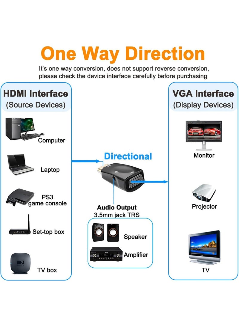 HDMI to VGA Adapter with Audio 3.5mm Jack 1080P HDMI Male to VGA Female Converter Compatible with Laptop PC Desktop Computer Projector Monitor HDTV and More - Image 3