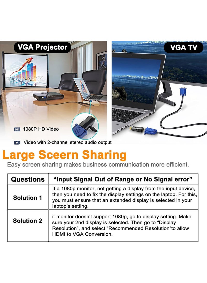 HDMI to VGA Adapter with Audio 3.5mm Jack 1080P HDMI Male to VGA Female Converter Compatible with Laptop PC Desktop Computer Projector Monitor HDTV and More - Image 5