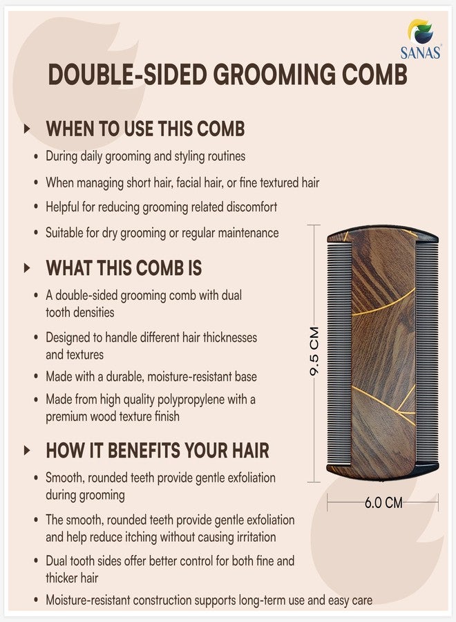 Sanas Comb Set For Women (7Pcs) Wood-Like Plastic Wooden Comb For Women Hair Growth Wooden Detangler Hair Comb For Men Wide Tooth Comb For Woman Professional Grooming Combs (7Pcs) (Wood Texture Finish) - Image 4