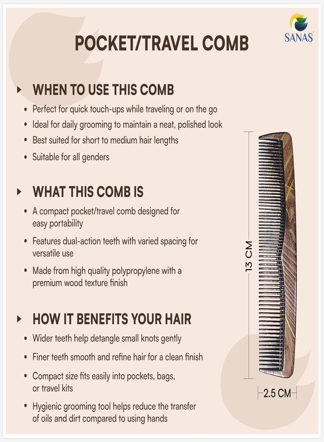 Sanas Comb Set For Women (7Pcs) Wood-Like Plastic Wooden Comb For Women Hair Growth Wooden Detangler Hair Comb For Men Wide Tooth Comb For Woman Professional Grooming Combs (7Pcs) (Wood Texture Finish) - Image 5