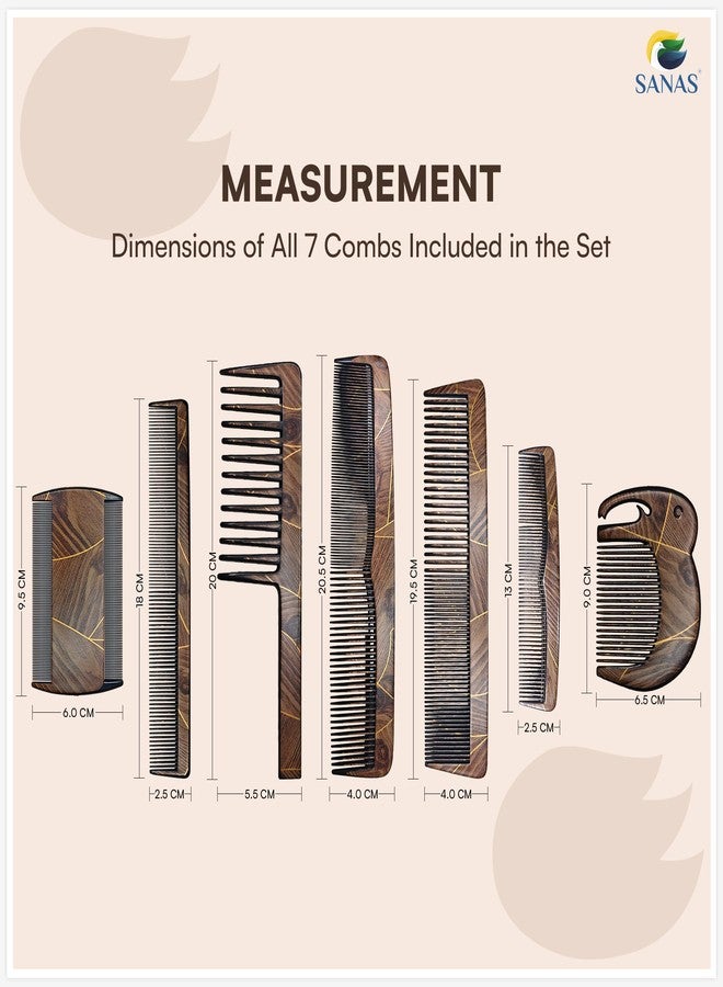 Sanas Comb Set For Women (7Pcs) Wood-Like Plastic Wooden Comb For Women Hair Growth Wooden Detangler Hair Comb For Men Wide Tooth Comb For Woman Professional Grooming Combs (7Pcs) (Wood Texture Finish) - Image 2