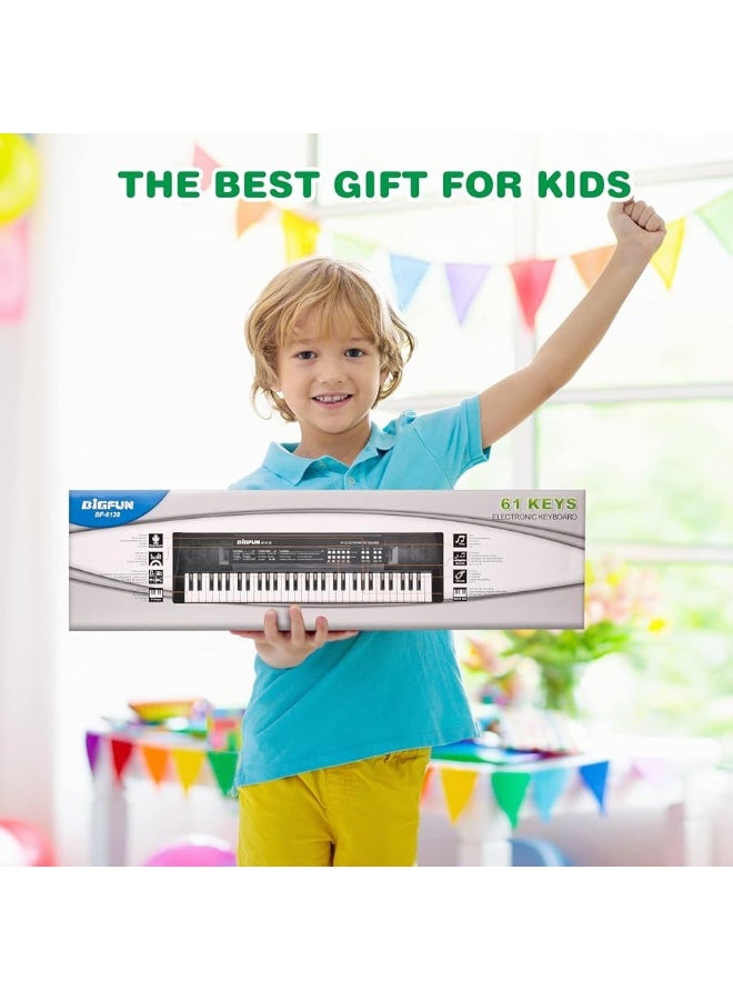 M SANMERSEN بيانو كيبورد موسيقي للأطفال M SANMERSEN، 61 مفتاح بيانو كيبورد ألعاب مع ميكروفون، بيانو كيبورد إلكتروني محمول أحادي، هدية تعليم البيانو للمبتدئين من الأولاد والبنات أعمار 3-12، أسود - Image 2