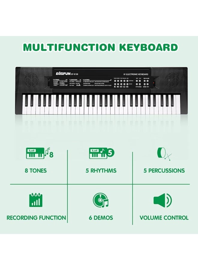 M SANMERSEN بيانو كيبورد موسيقي للأطفال M SANMERSEN، 61 مفتاح بيانو كيبورد ألعاب مع ميكروفون، بيانو كيبورد إلكتروني محمول أحادي، هدية تعليم البيانو للمبتدئين من الأولاد والبنات أعمار 3-12، أسود - Image 4