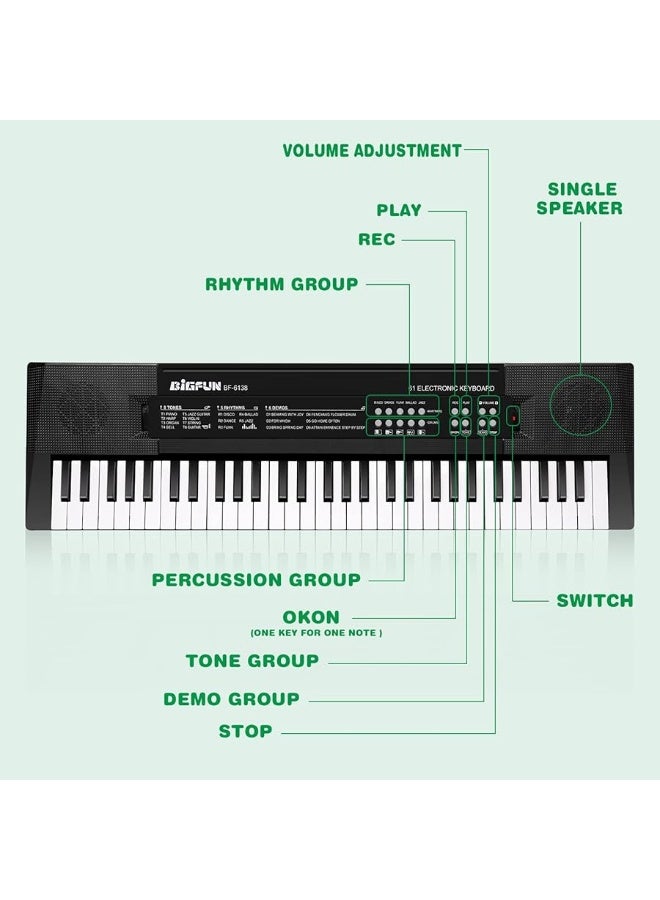 M SANMERSEN بيانو كيبورد موسيقي للأطفال M SANMERSEN، 61 مفتاح بيانو كيبورد ألعاب مع ميكروفون، بيانو كيبورد إلكتروني محمول أحادي، هدية تعليم البيانو للمبتدئين من الأولاد والبنات أعمار 3-12، أسود - Image 5