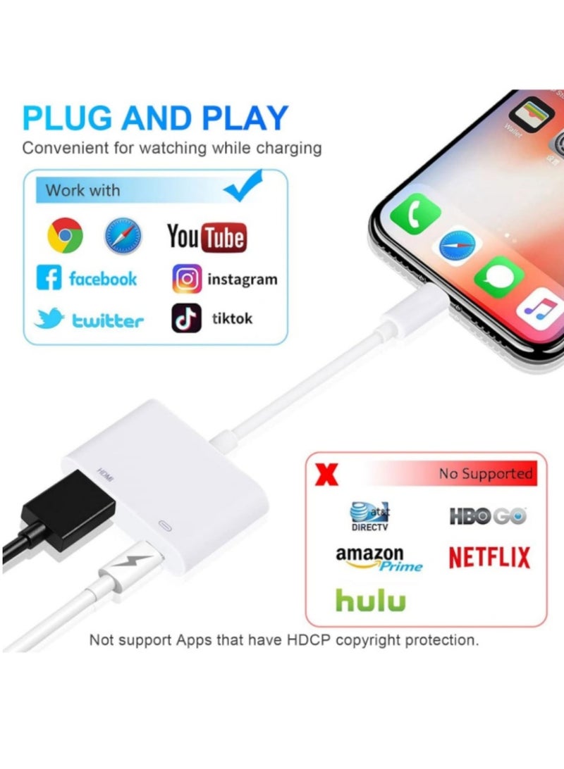 HDMI Adapter for iPhone iPad, 1080P HDMI Adapter for iPhone to TV Sync Screen Video  Audio Digital AV Converter with Charging for iPhone, iPad, iPod on HDTV/Projector/Monitor, Plug  Play - Image 3