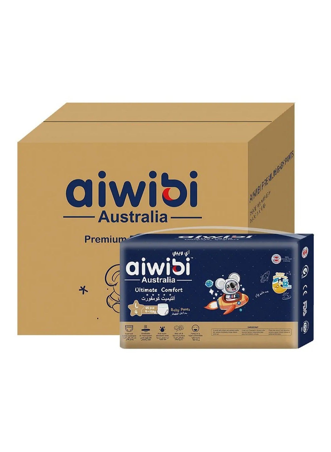 Aiwibi Ultimate Comfort Pant Style Baby Diapers, 132 Pieces, Size 4 Large, 9 to 14kg - Breathable, Silky Soft, Fast Absorbency, Wetness Indicator