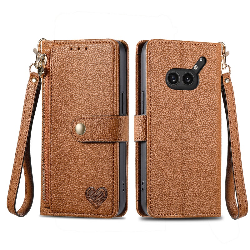 HuHa Case Cover For Nothing Phone 2a Plus Love Zipper Lanyard Leather Phone Case(Brown) - Image 2