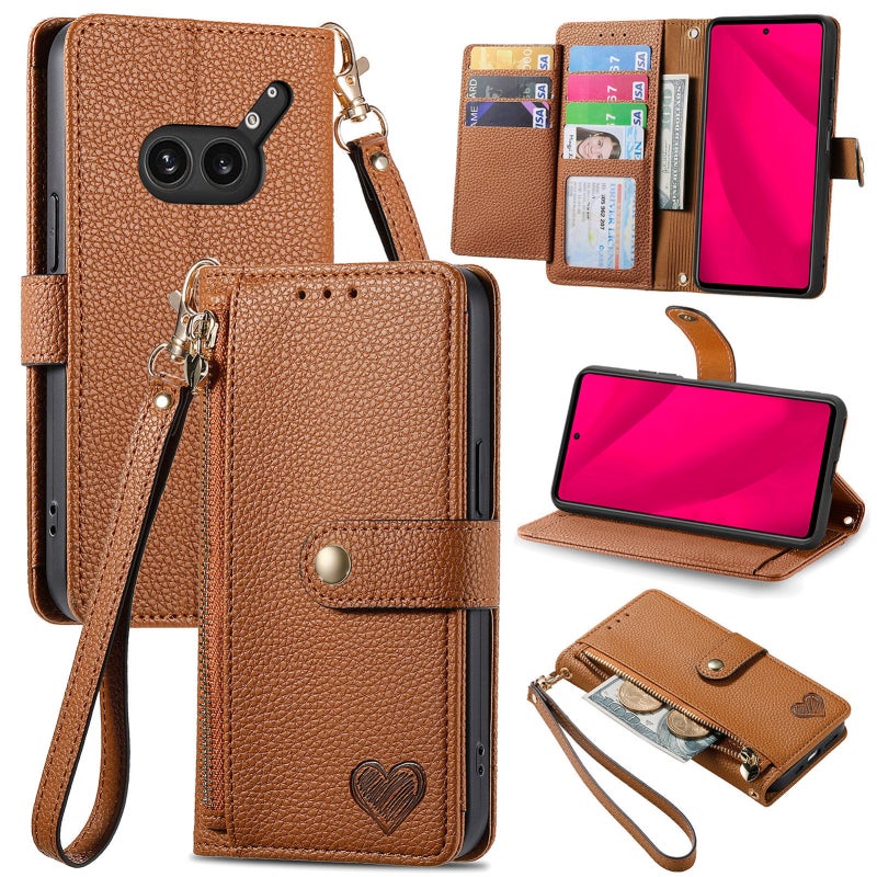 HuHa Case Cover For Nothing Phone 2a Plus Love Zipper Lanyard Leather Phone Case(Brown) - Image 1