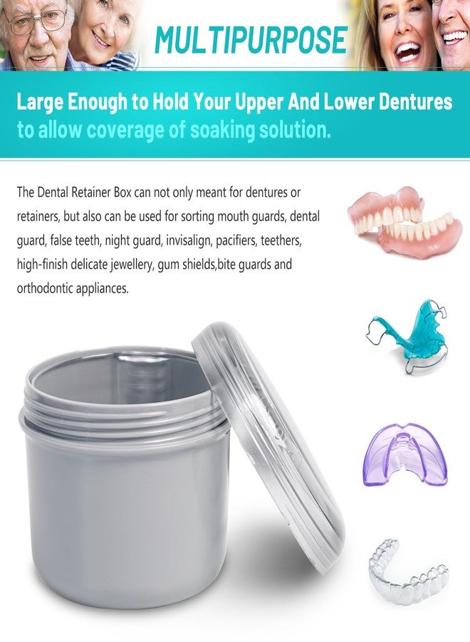 Mckkor Denture Case with Denture Brush, No Leak Denture Bath Box, Denture Travel Case, Denture Cup with Basket for Soaking Dentures (grey) - Image 2