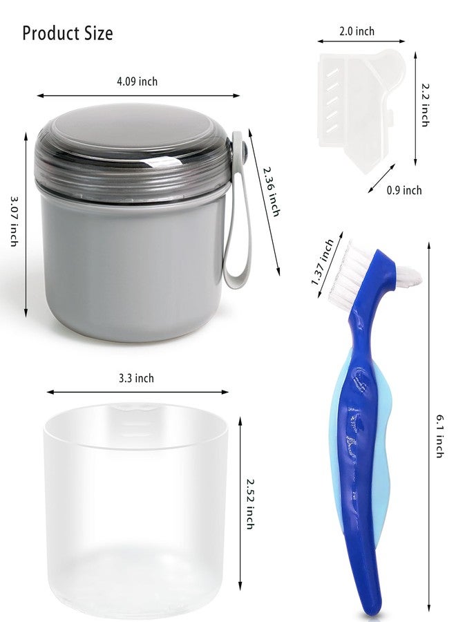 Mckkor Denture Case with Denture Brush, No Leak Denture Bath Box, Denture Travel Case, Denture Cup with Basket for Soaking Dentures (grey) - Image 5