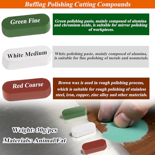 Sunxeke Metal Buffing Polishing Compound Kit,Buffing Wheel Compound Including White Diamond,Red Rouge, General Green(3 Pack, 3.5 Oz) - Image 3