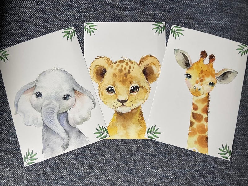 Eviepops Prints Safari Animals Baby Girl or Boy Nursery Bedroom Set of 3 Unframed Jungle Leaves Nursery Decor Wall Art Gift Present, Giraffe Elephant Lion (A4) - Image 2