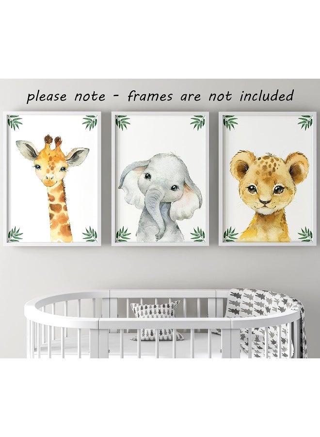 Eviepops Prints Safari Animals Baby Girl or Boy Nursery Bedroom Set of 3 Unframed Jungle Leaves Nursery Decor Wall Art Gift Present, Giraffe Elephant Lion (A4) - Image 3