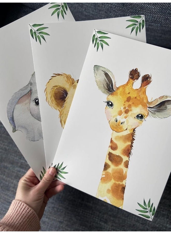 Eviepops Prints Safari Animals Baby Girl or Boy Nursery Bedroom Set of 3 Unframed Jungle Leaves Nursery Decor Wall Art Gift Present, Giraffe Elephant Lion (A4) - Image 4