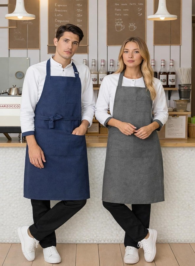 CRAZYWEAVES Set of 2 Cotton Apron for Kitchen-Adjustable Belt-Unisex Apron with Utility Pocket-Cooking Kitchen Apron-Free Size - Image 1