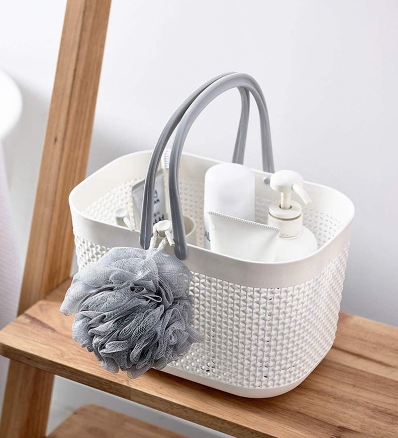 UUJOLY Plastic Organizer Storage Baskets with Handles, Shower Caddy Bins Organizer for Bathroom and kitchen（White） - Image 3