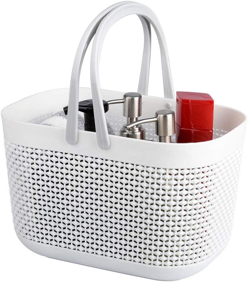UUJOLY Plastic Organizer Storage Baskets with Handles, Shower Caddy Bins Organizer for Bathroom and kitchen（White） - Image 1