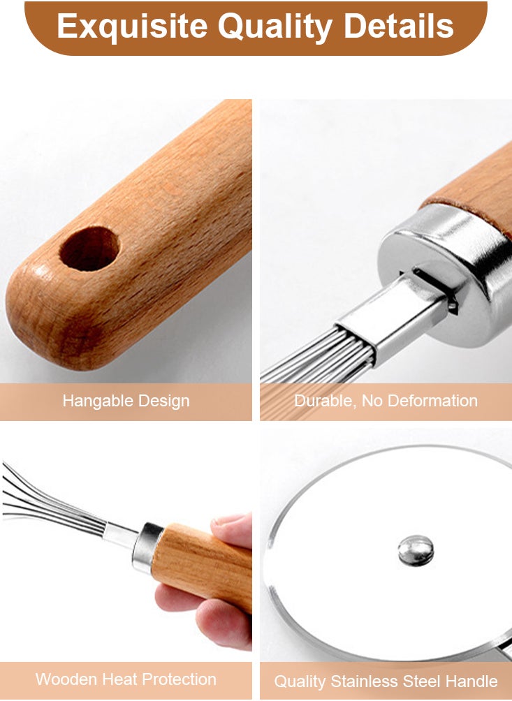 Perfii Set of 9-Piece Stainless Steel Kitchen Gadget Utensils with Wood Handles Premium Cooking Tools Pizza Cutter Whisk Spoon Grater Fruit and Vegetable Peeler and Bottle Opener Brown  - Image 3