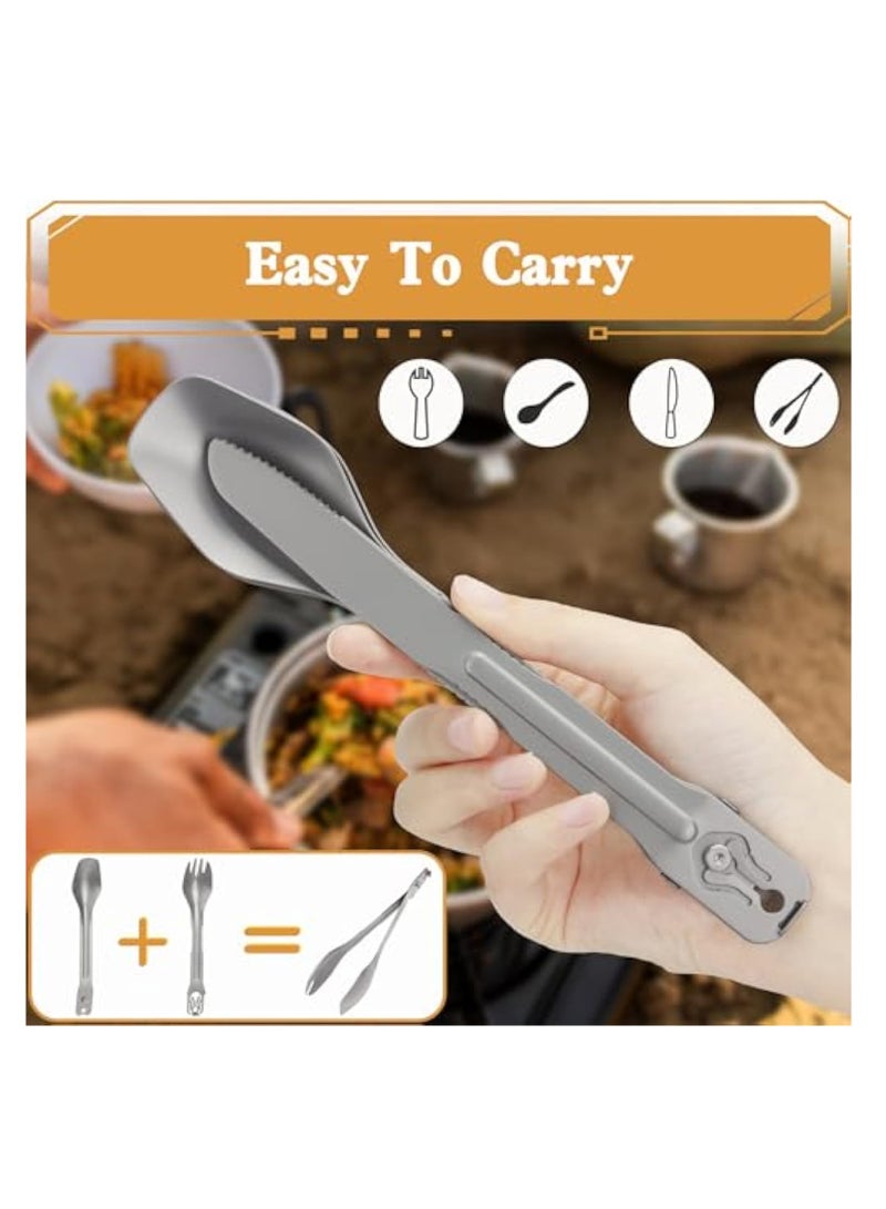 KASTWAVE Portable Travel Silverware Set, 5-in-1 Camping Utensils, Detachable Cutlery, Stainless Steel Flatware Multitool Set, Tongs Fork Spoon Knife, Reusable Travel Cutlery Set for Backpacking Hiking Picnics  - Image 3