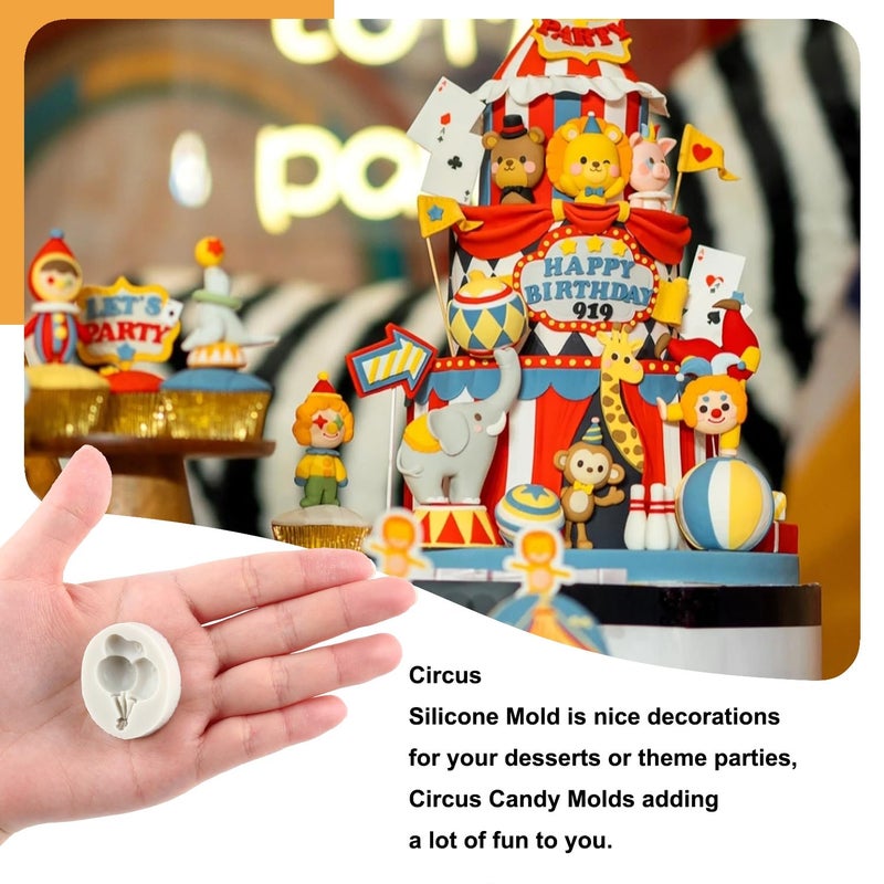 sijiangmold Sijiangmold Circus Fondant Silicone Molds Clown Elephant Chocolate Molds Theater Unicycle Balloon Mold For Cupcake Topper Cake Decorating Candy Craft Polymer Clay Gum Paste Set Of 4  - Image 3