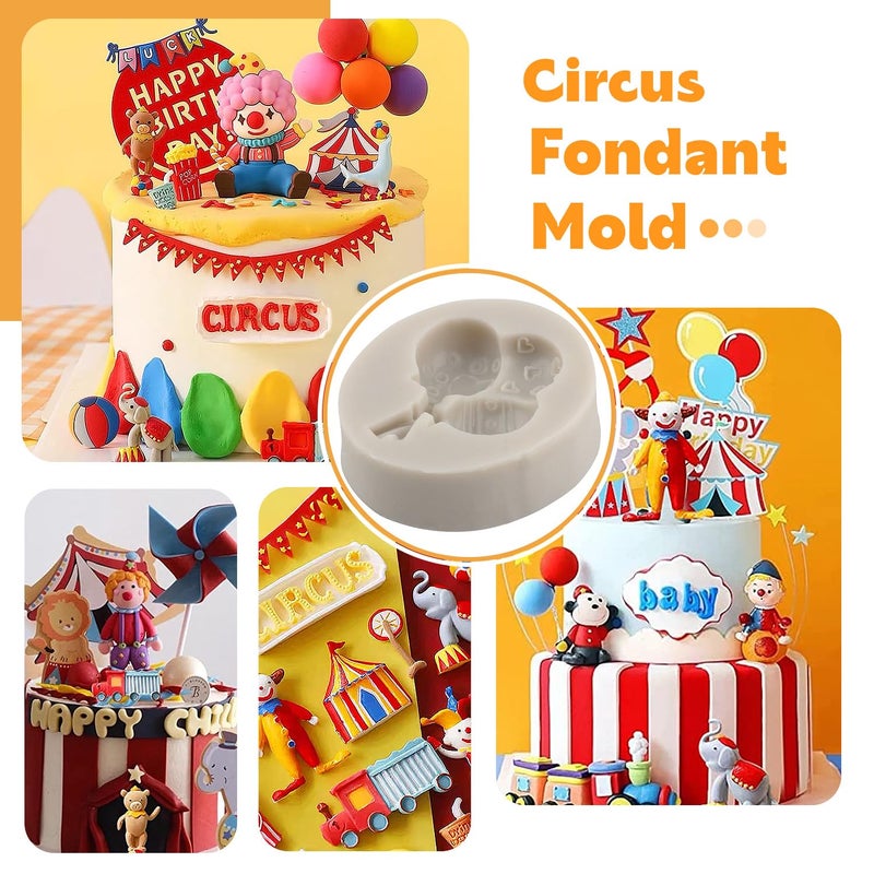 sijiangmold Sijiangmold Circus Fondant Silicone Molds Clown Elephant Chocolate Molds Theater Unicycle Balloon Mold For Cupcake Topper Cake Decorating Candy Craft Polymer Clay Gum Paste Set Of 4  - Image 4