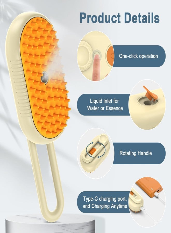Ankilo Cat Hair Steam Brush for Shedding, Pet Hair Removal Comb with Water Tank, 3 In 1 Steam Cat Brush, USB Charging Port, with Removable Comb - Image 3