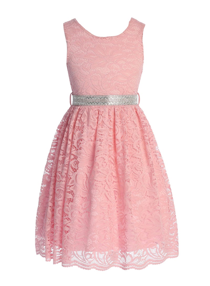 iGirlDress Big Girl Stretch Dress with Scallop Edges Husky Plus Size Flower Girl Dress Blush Pink Size 16 Husky - Image 1