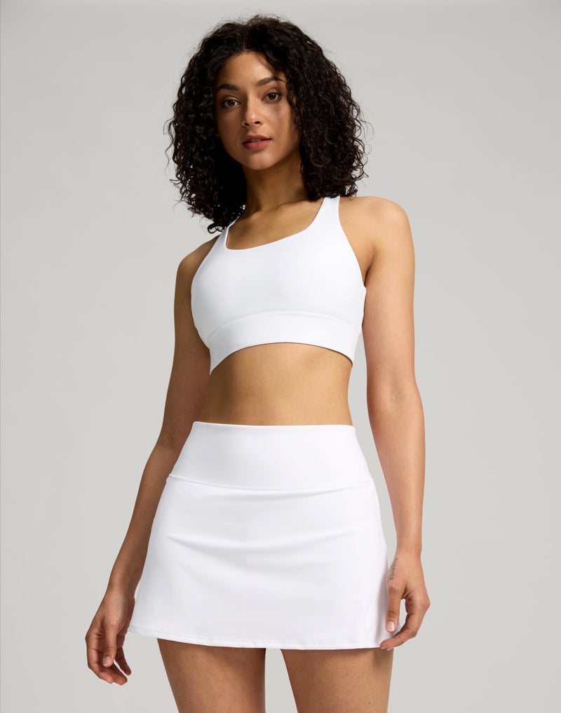 Soothfeel Tennis Skirts for Women 14.5" High Waisted Golf Skort with Shorts Pockets Workout Athletic Skirt (White, Medium) - Image 2