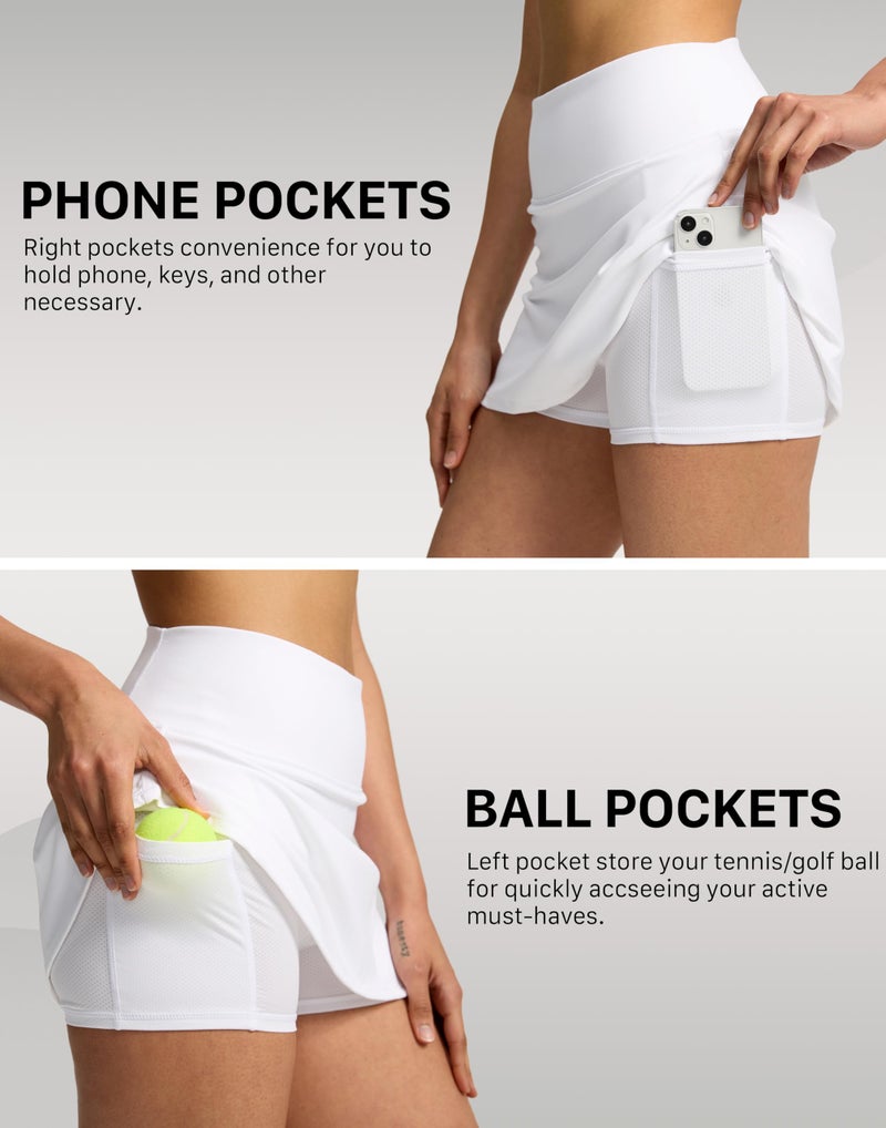 Soothfeel Tennis Skirts for Women 14.5" High Waisted Golf Skort with Shorts Pockets Workout Athletic Skirt (White, Medium) - Image 4