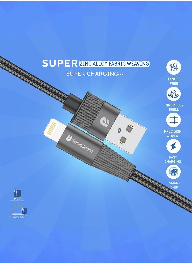 SONIC JEEM - (SONIC JEEM USB-LIGHTNING 3.0A charging cable with smart chip 1.20 meters long black designed for-IPHONE-IPAD-IPOD (SJ101A - Image 1