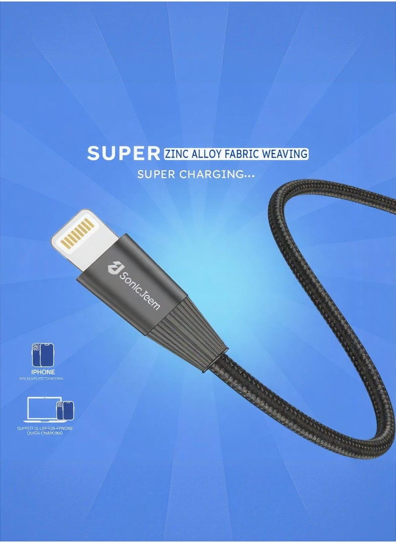 SONIC JEEM - (SONIC JEEM USB-LIGHTNING 3.0A charging cable with smart chip 1.20 meters long black designed for-IPHONE-IPAD-IPOD (SJ101A - Image 1