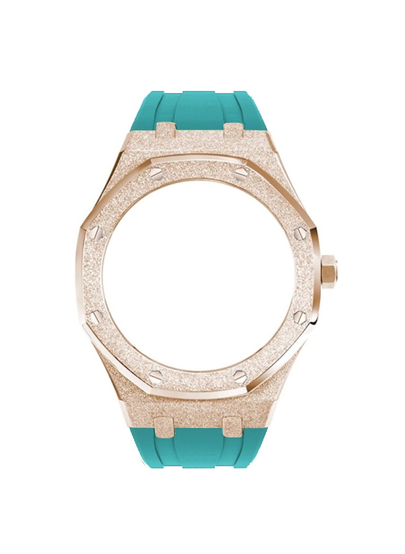 AROAQ GA2100 Metal Watch Band Case Replacement Kit, Stainless Steel Strap Bezel Accessories, Frosted Surface Stainless Steel Bracelet Case Mod For Shock, (Frost gold rose gold shell Tiffany blue tape)  - Image 1