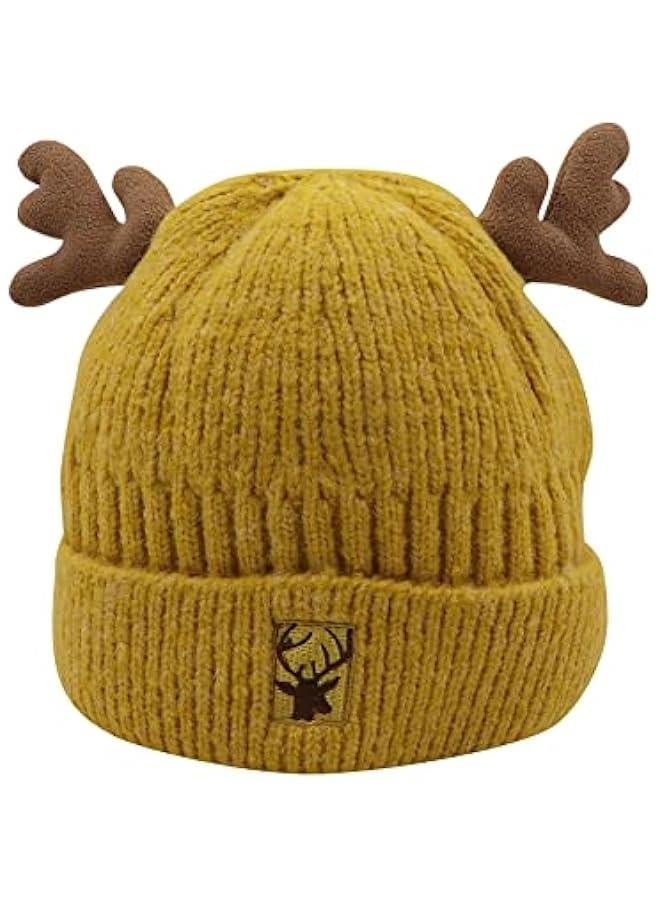 Cute Reindeer Moose Hat Winter Warm Knitted Beanie Cap  Antler Beanie Ski Skull Cap for Women Men - Image 1